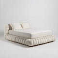 Lit double capitonné beige 160 x 200 cm en polyester forme rectangulaire