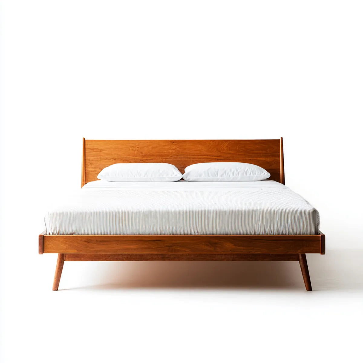 Lit double 160 x 200 cm marron en bois massif d'acacia rectangulaire avec tête de lit
