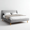 Lit double capitonné gris 160 x 200 cm en polyester avec pieds en hévéa massif