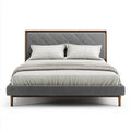 Lit double 160 x 200 cm gris et noyer en polyester et bois d'hévéa massif rectangulaire