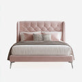 Lit double capitonné rose en velours polyester 160 x 200 cm avec tête de lit rectangulaire