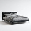Lit double 160 x 200 cm noir en cuir synthétique PU avec cadre en acier chromé rectangulaire
