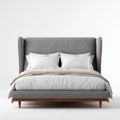 Lit double 160 x 200 cm gris en polyester avec cadre en hévéa massif rectangulaire