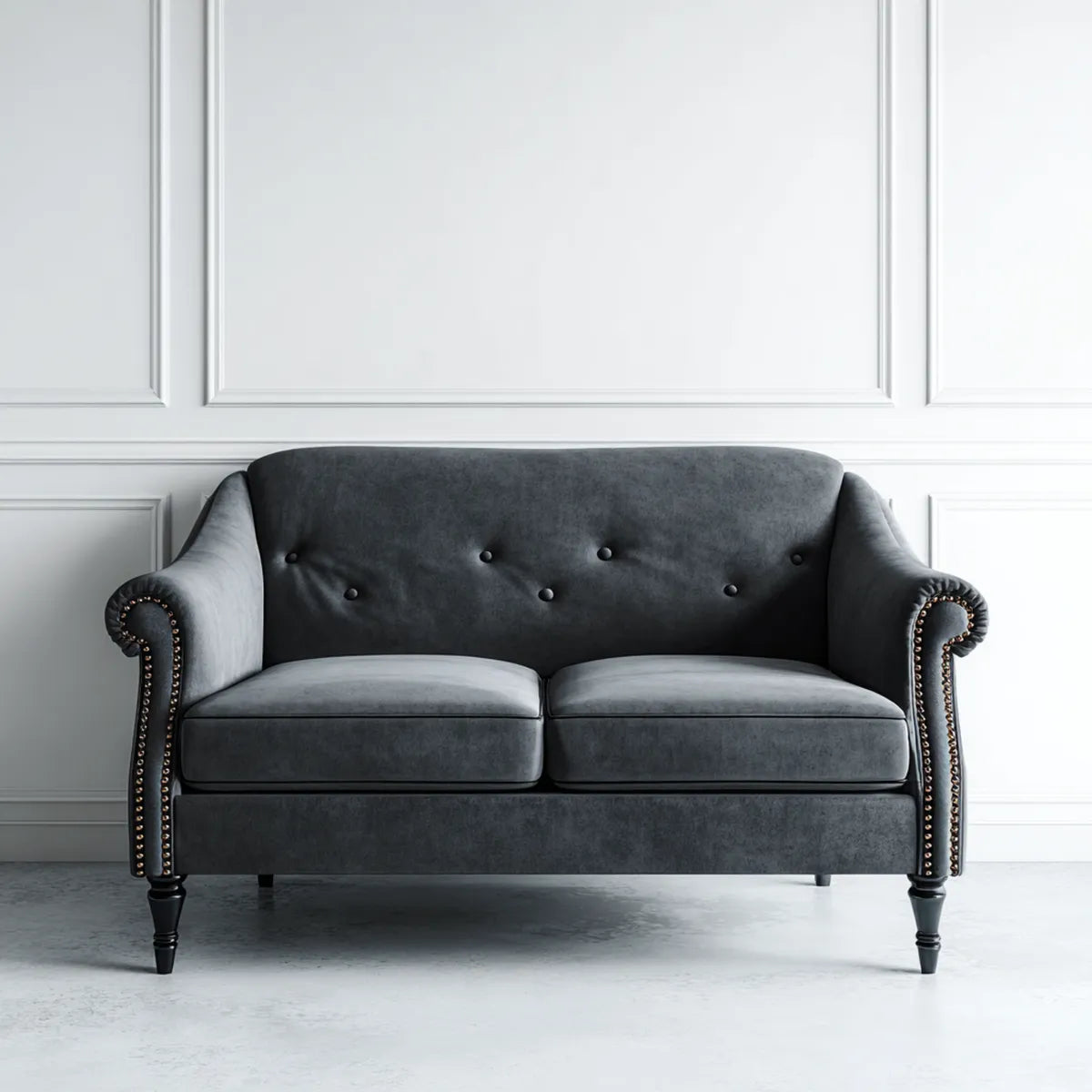 Canapé 2 places droit gris anthracite en velours de polyester 168 x 86 x 92 cm