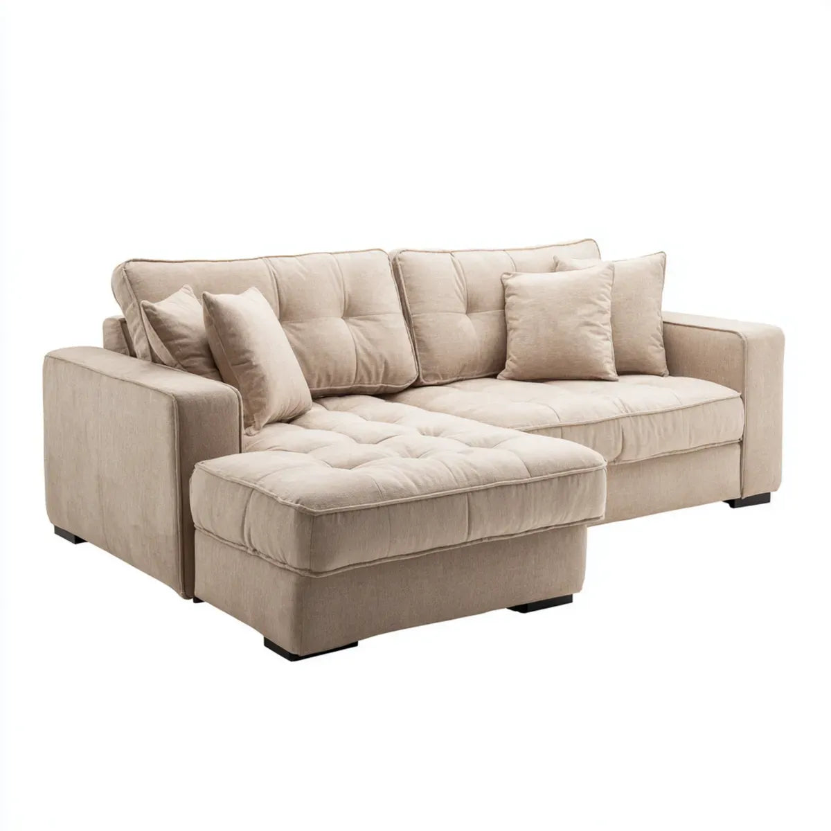 Canapé 3 places avec pouf beige 220 x 95 x 86 cm polyester forme droite