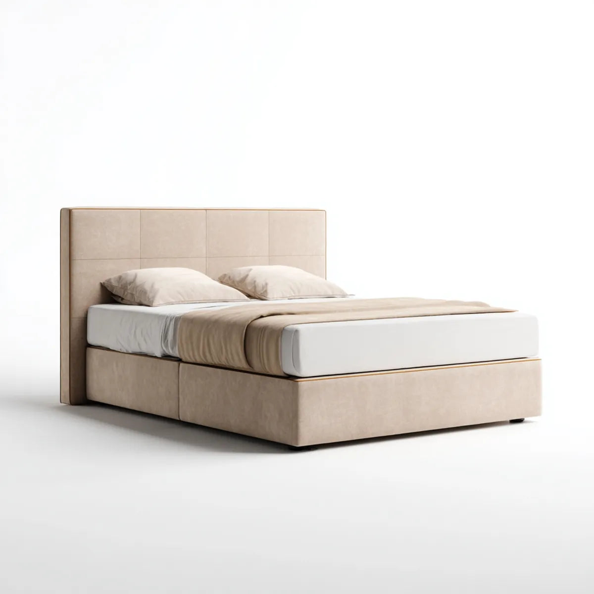 Lit double 160 x 200 cm beige en polyester rectangulaire