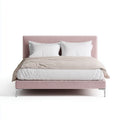 Lit double tapissé rose 160 x 200 cm en polyester avec piètement en acier chromé rectangulaire