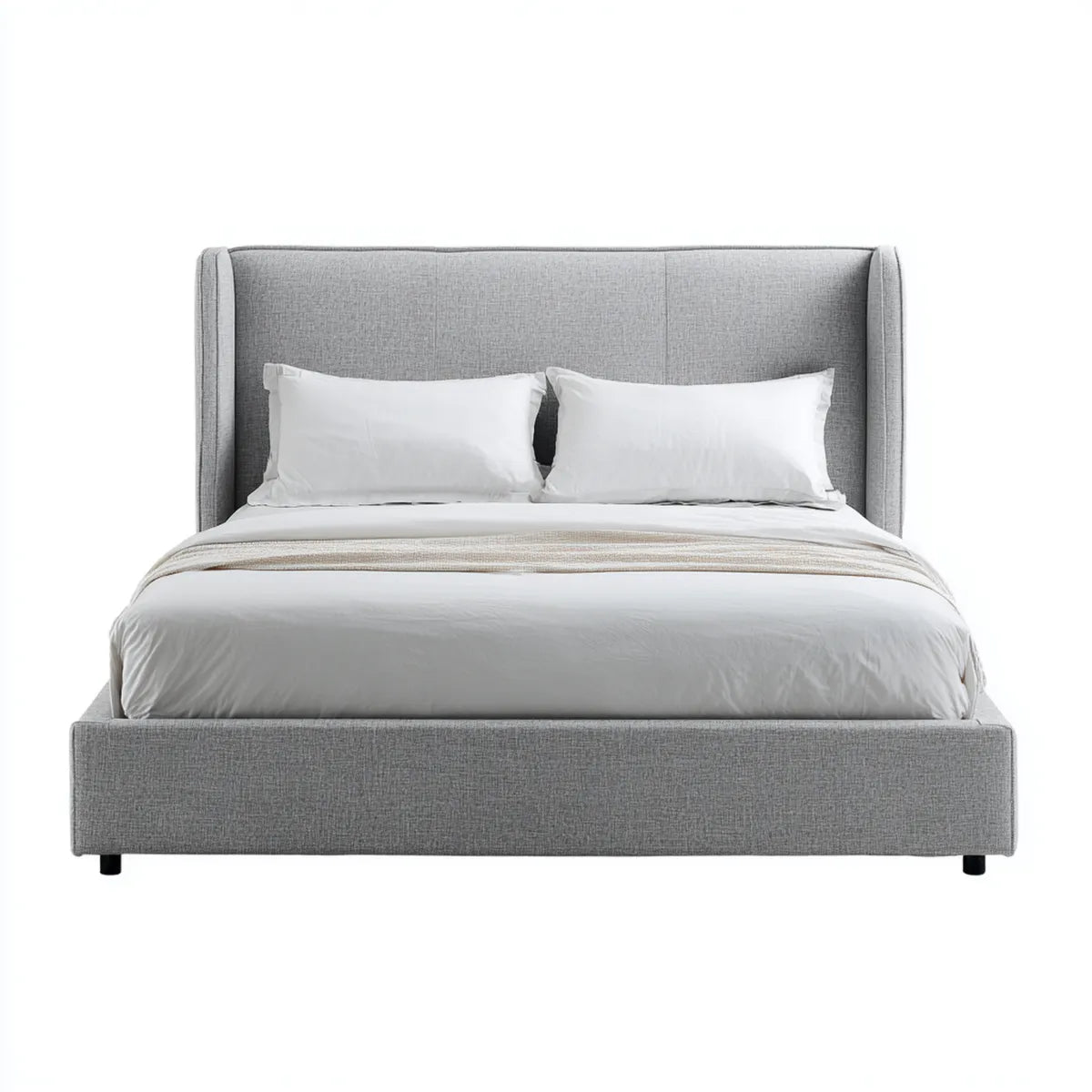 Lit double capitonné gris 160 x 200 cm en polyester forme rectangulaire