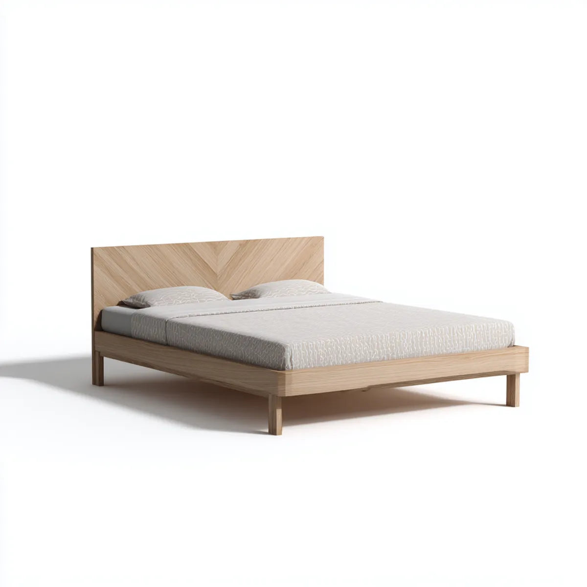 Lit double 160 x 200 cm chêne clair en panneaux MDF plaqués chêne rectangulaire