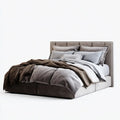 Lit double avec tête de lit capitonnée gris taupe 160 x 200 cm en velours de polyester rectangulaire