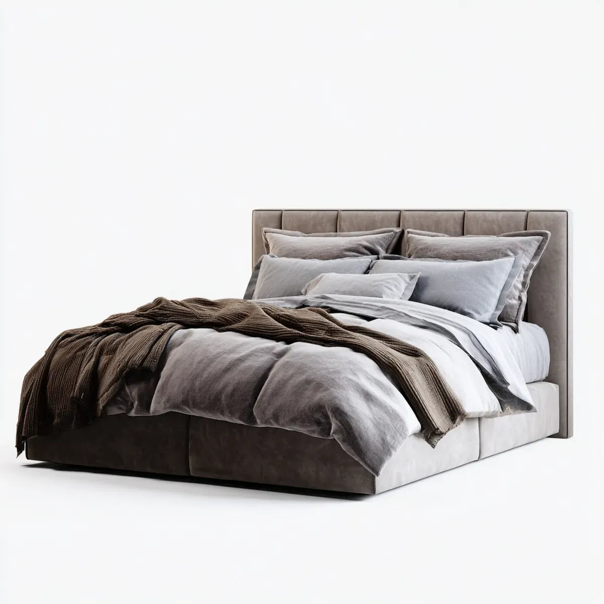 Lit double avec tête de lit capitonnée gris taupe 160 x 200 cm en velours de polyester rectangulaire