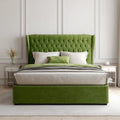 Lit double 160 x 200 cm vert en velours polyester avec tête de lit capitonnée