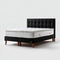 Ensemble lit double 160 x 200 cm noir et blanc avec matelas tête de lit capitonnée en polyester et pieds en bois massif