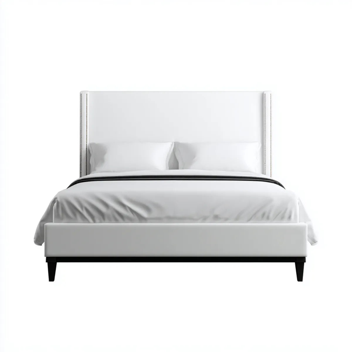 Lit double blanc 160 x 200 cm en similicuir PU rectangulaire avec tête de lit haute